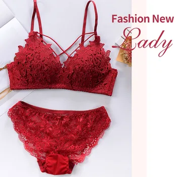 

Lingerie Femme Fashionable Lace Nylon Lenceria Mujer Women Small Chest Embroidered Bra Set Steel-free Underwear Sexy Bra Set