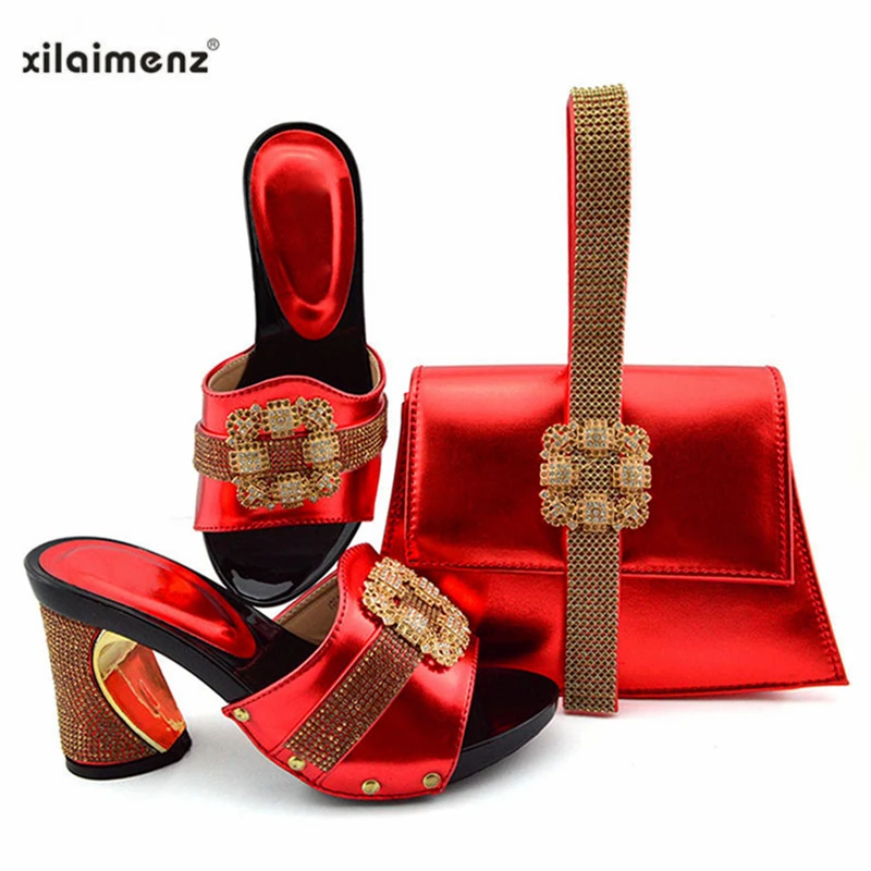 Г. обувь для отдыха на очень высоком каблуке в африканском стиле с сумочкой в комплекте для женщин, итальянский комплект из туфель и сумочки красного цвета