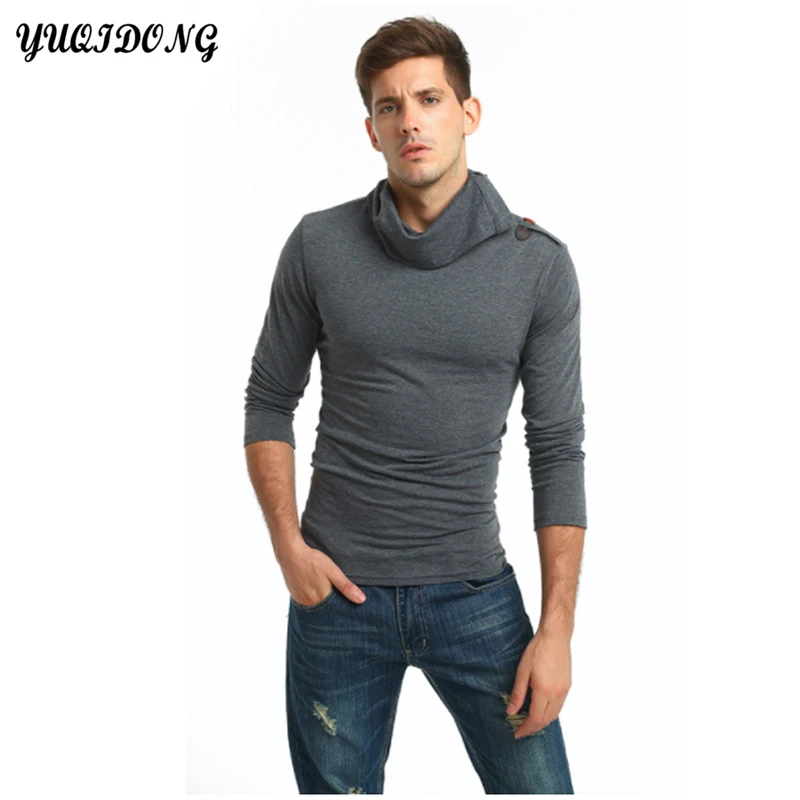 Brand T-Shirt 2017 Spring And Autumn Men'S Fashion Solid Color High-Necked Horns Deduction Long Sleeve XXXL | Мужская одежда