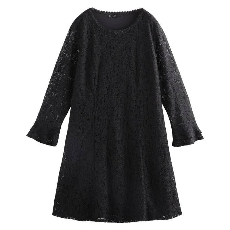 

2018 Autumn Plus Size 10XL 8XL 6XL 4XL Women Elegant Black Lace Dress Vintage vestidos Long Flare Sleeve Party Midi dress