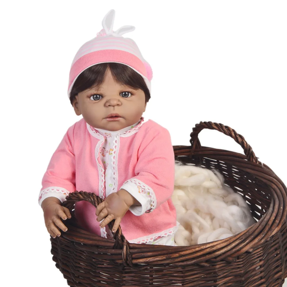 Черный bebes reborn 57 см полное тело силиконовый Reborn Baby Doll игрушка живой ребенок африканская девочка кукла "малыш" детский подарок bonecas