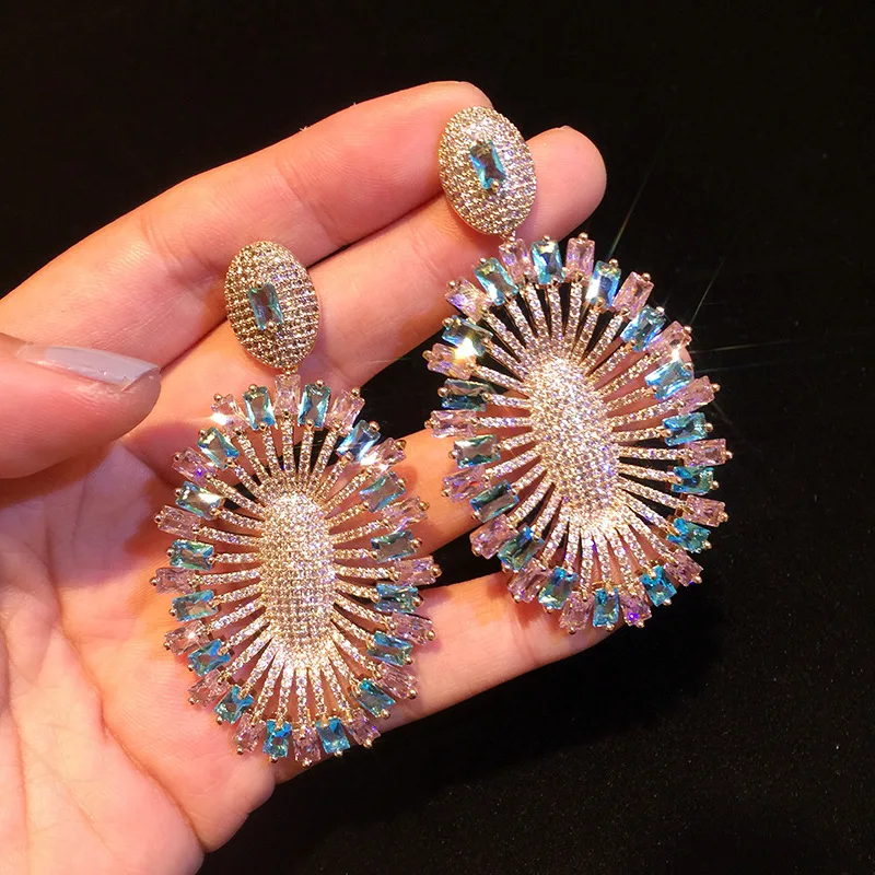 

1 Pair Luxury AAA Cubic Zirconia Peacock Feather Shape Wedding Earrings for Women Party Jewelry Drop Shipping