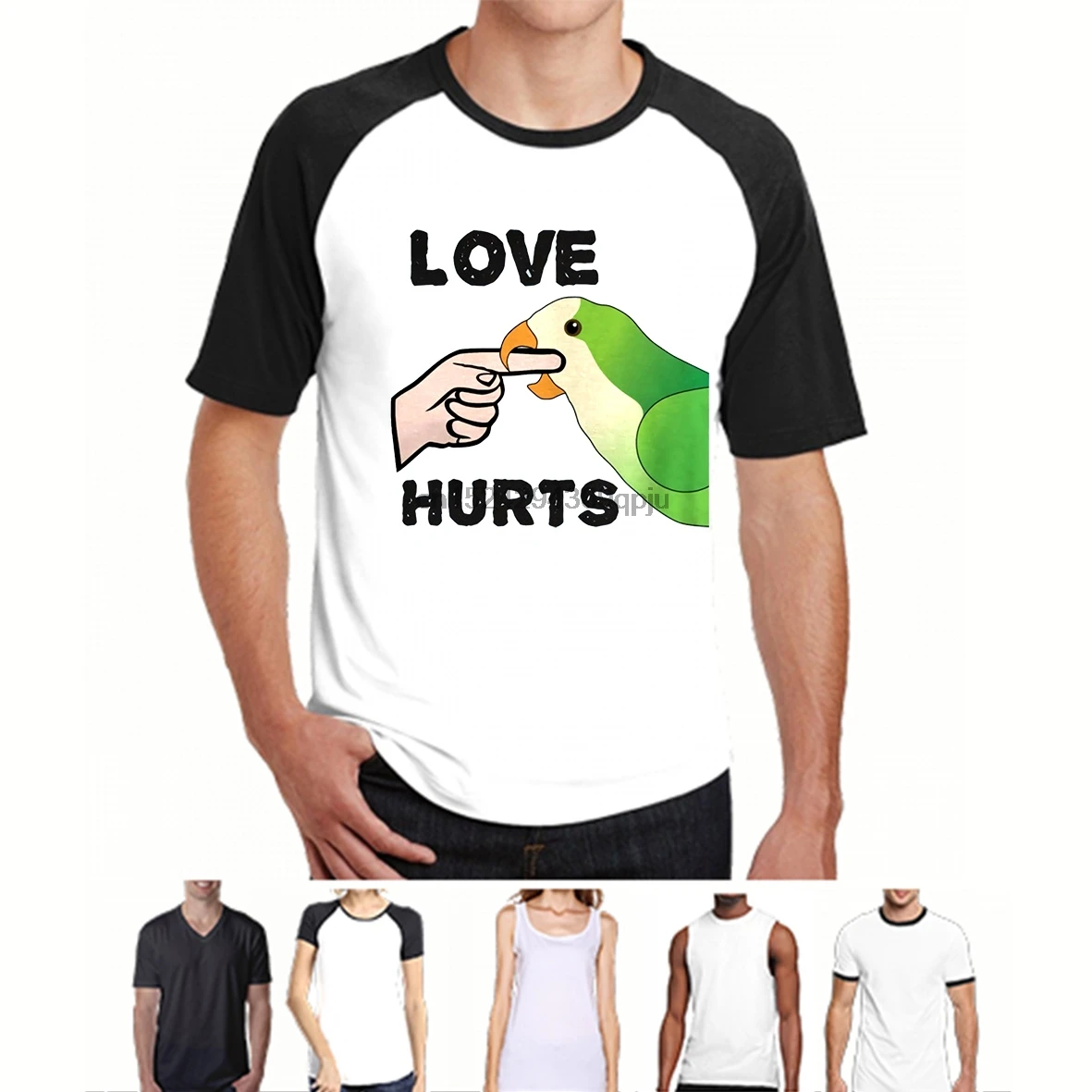 

Funny Men t shirt Women novelty tshirt Love Hurts Quaker Parrot cool T-Shirt(1)