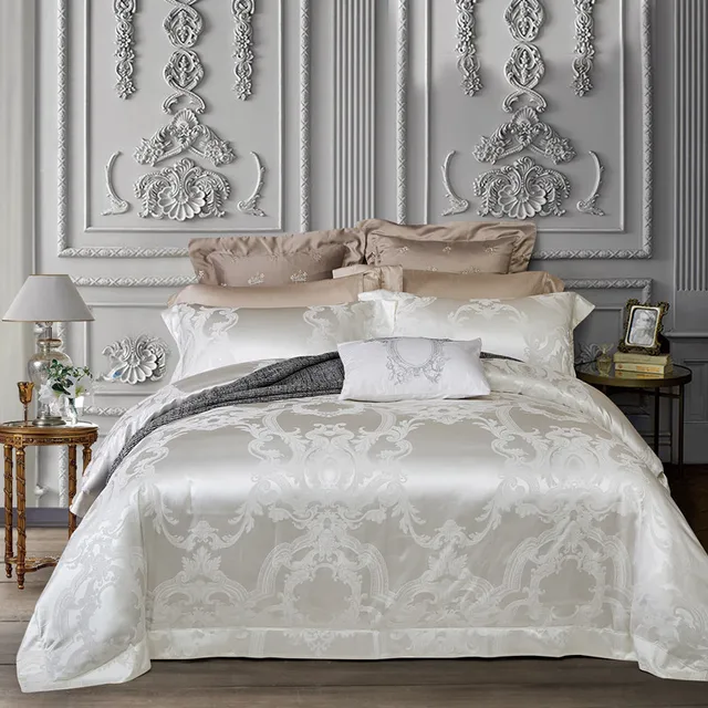 luxury white silk comforter bedding set king size 1000TC silk and