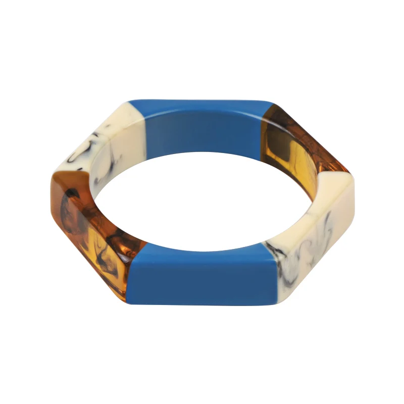 Модные Акриловые Модные браслеты на запястье браслеты для женщин смешанные цвета шестиугольник геометрический полимерный простой браслет Шарм подарки ювелирные изделия - Окраска металла: color-7