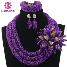 Luxury Purple African Beads Wedding Necklace Set Chunky Nigerian African Jewelry Sets New Free Shipping HX570