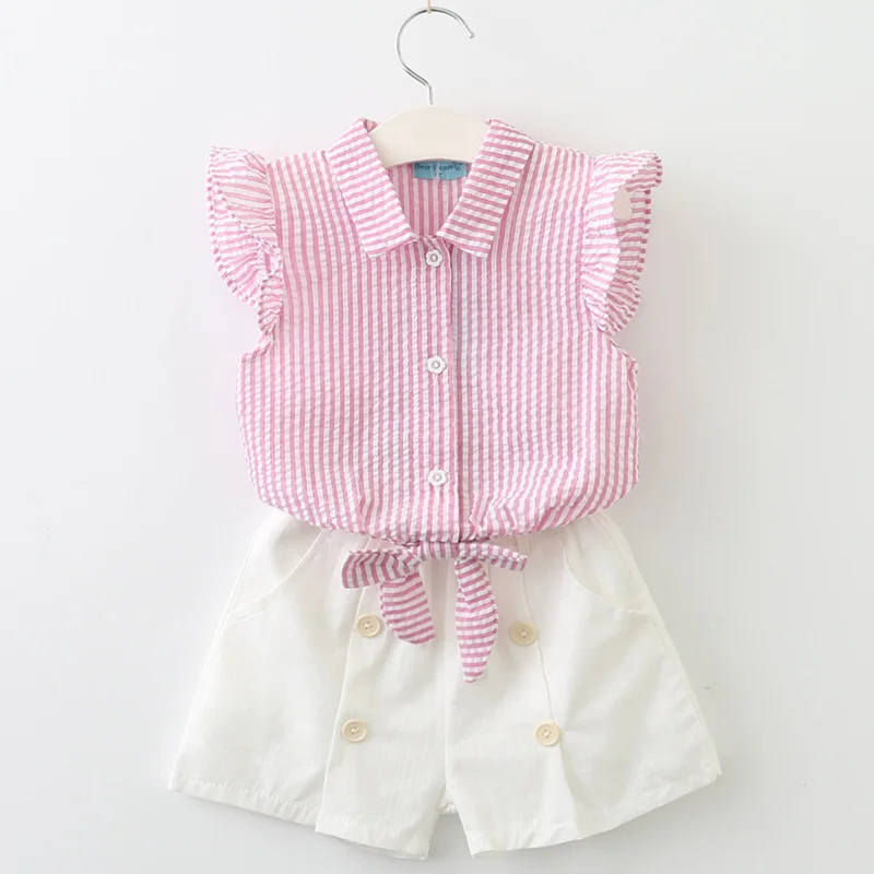 Keelorn/комплекты одежды для девочек коллекция года, модные летние комплекты одежды для детей милая Футболка с принтом куклы+ шорты, 2 предмета, одежда для девочек - Цвет: AZ835 pink