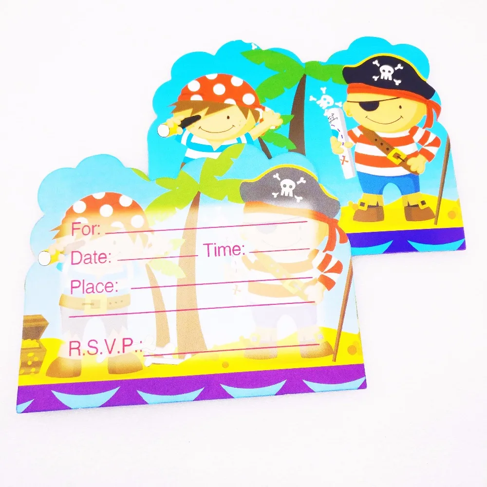  6pcs/bag Cartoon Pirates Invitation Card Favor Birthday Cute Party Supplies Event Decoration Kids S - 32964824357