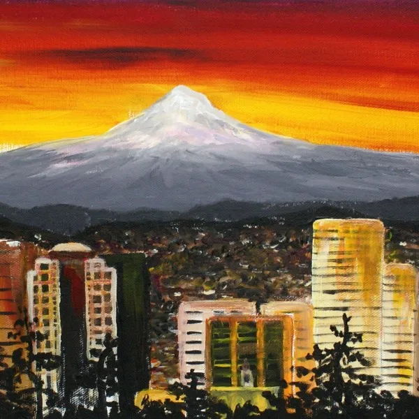 

2 Versions Landscape of Beautiful City View Under the Sunset From the Forest Park Featured in its Bright Color for Home Decor