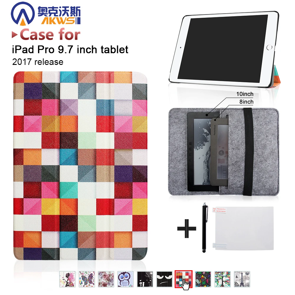 

For iPad Pro 9.7" tablet 2017 release PU leather Case+sleeve bag+screen protector+stylus