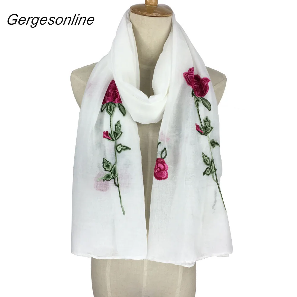 

High fashion 100% Viscose rose flower embroidery hijab muslim shawl stole