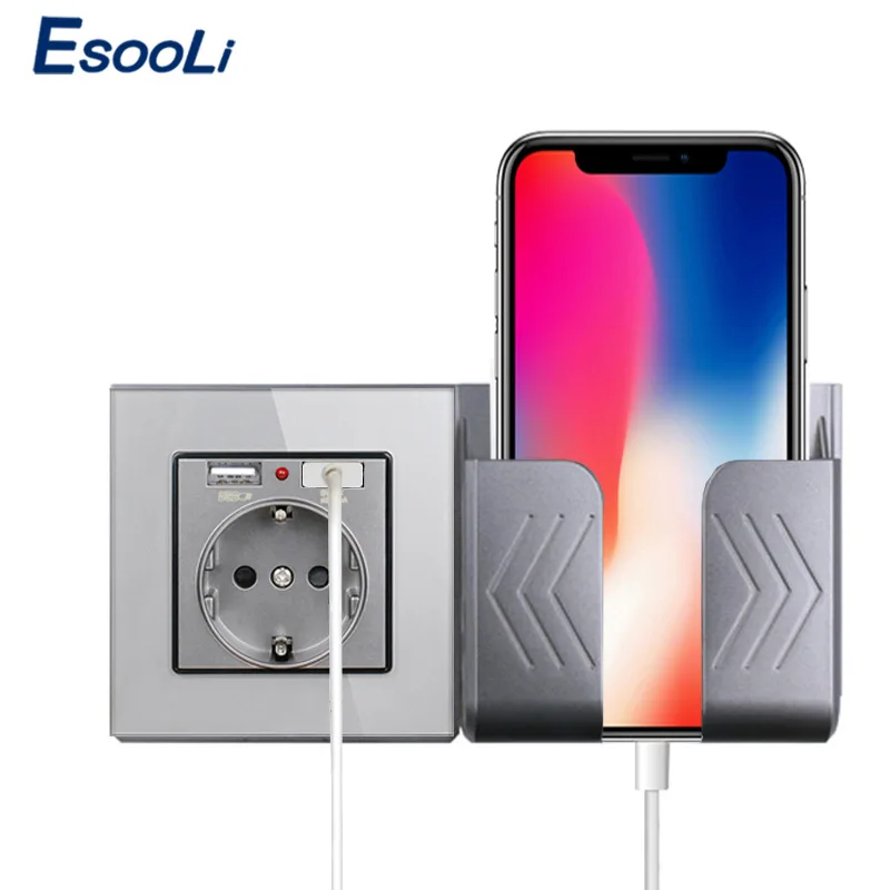 Esooli Хрустальное стекло 2A двойной USB зарядное устройство на стене адаптер зарядка розетка с Настенный USB переходник розетка стандарта евроcоюза розетка