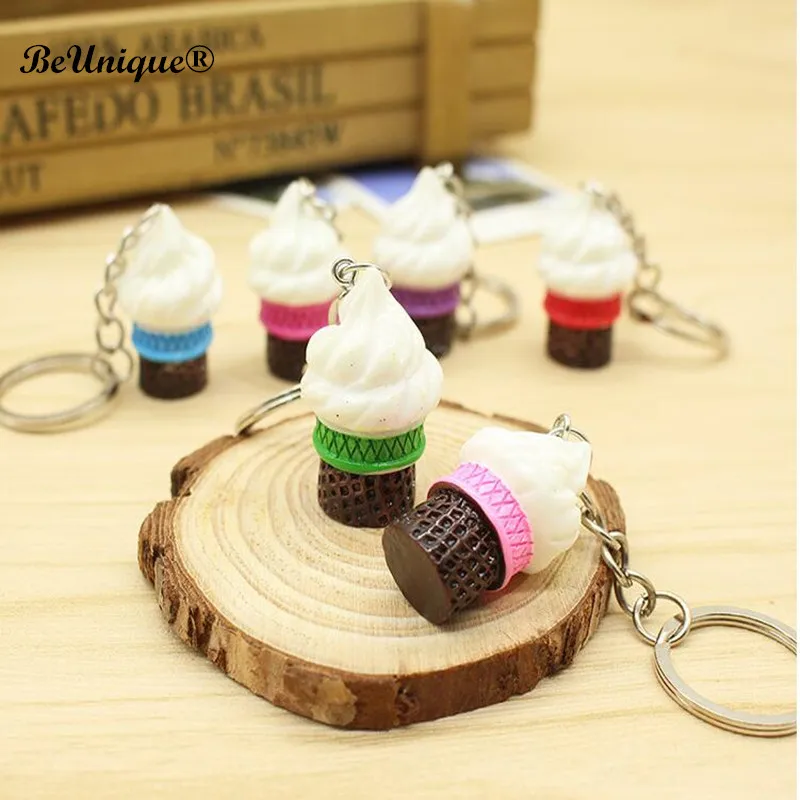 Colorful mini ice cream cone keychain Resin Ice Cream keyring Cell