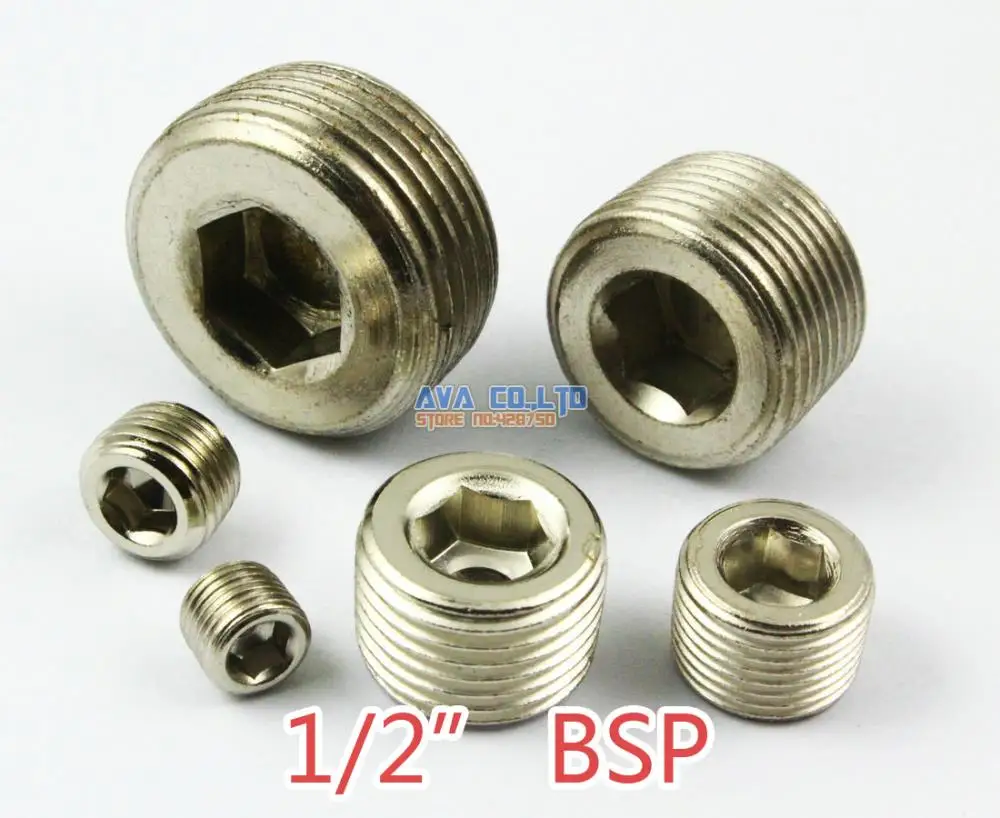 

10 Pieces 1/2" BSP Nickel Plated Iron Pneumatic Pipe Plug Hex Head Socket Plug Fuel Fitting