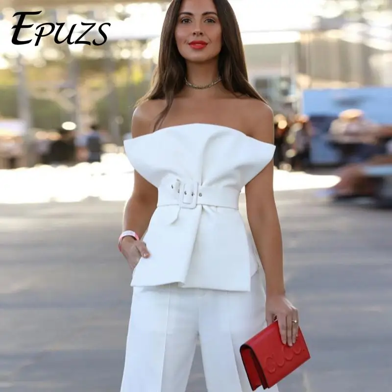 

Sexy off shoulder white blosue women Summer tops elegant high waist Belt ruffles shirts korean fashion women clothing 2019