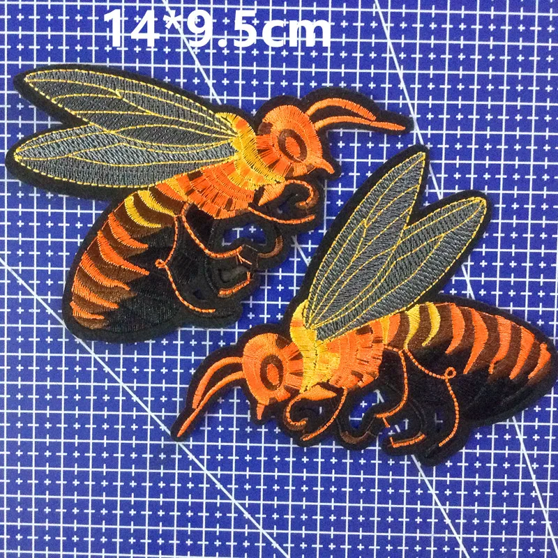 14*9.5cm orange honey bee embroidery iron-on DIY patch,heavy embroidery honey bee patch,LY0810J