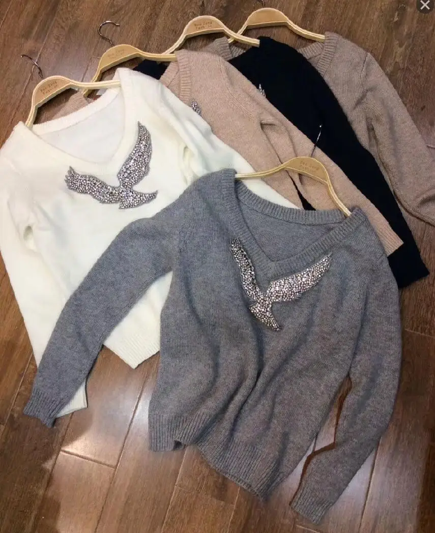 

Winter Woolen + Cashmere Diamond Knitted warm Suit V Collar Sweater + Mink Cashmere Trousers Leisure Two-piece suits wj1684