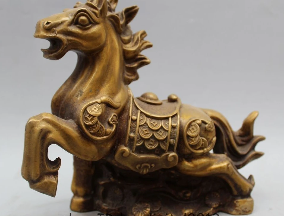 9" China Chinese Bronze Fu Wealth Fengshui Zodiac Year Horse Statue
