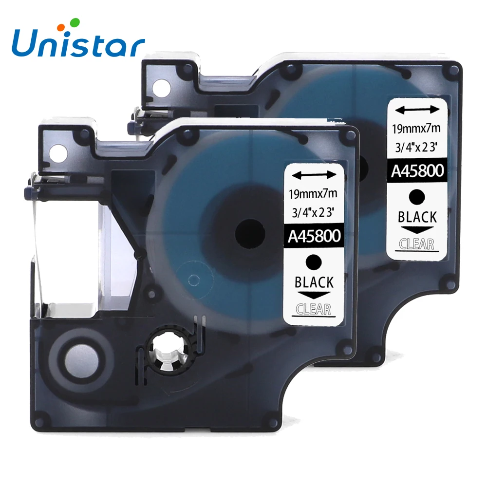 UNISTAR 2 PCS Label Tapes Compatible for DYMO D1 Printer 45800 Black on