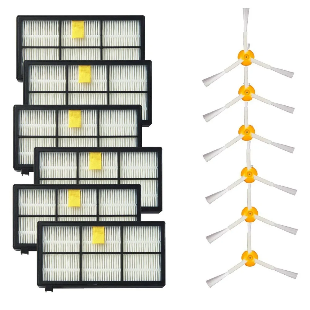 3 Side Brushes and HEPA Filters Replacement For iRobot Roomba 800 900