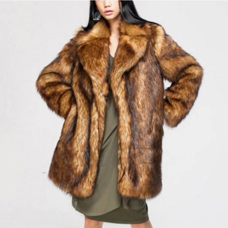 

fashion Plus size S-6XL Autumn Winter Faux fox Fur Coats Women Thicken warm Jackets Long sleeve Fur Outerwear Female G246