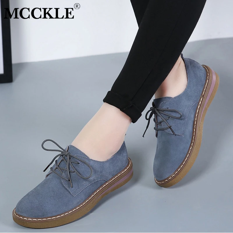 

MCCKLE Women Casual Flat Platform Oxford Sneakers Female Lace Up Sewing Flock Moccasins Shoes Ladies Suede Flats Footwear