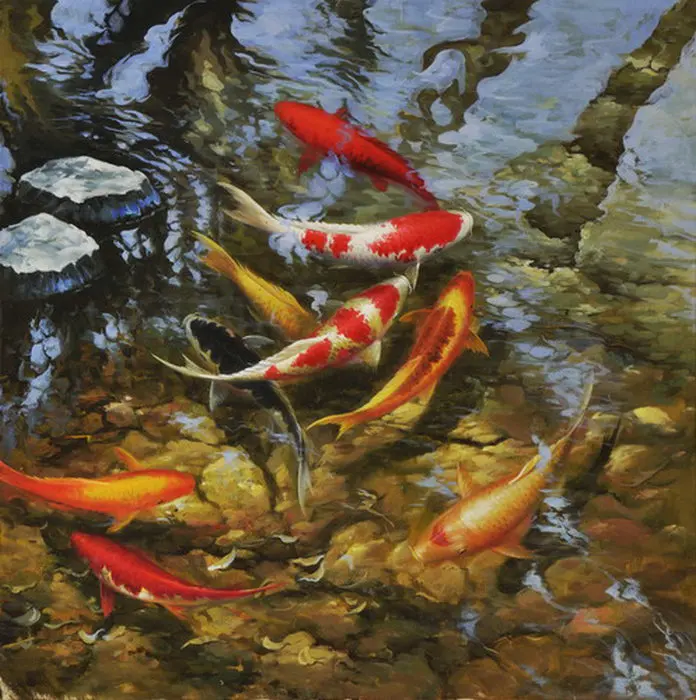 Framed on Canvas wall decor print oil painting art Feng Shui Fish Koi Painting