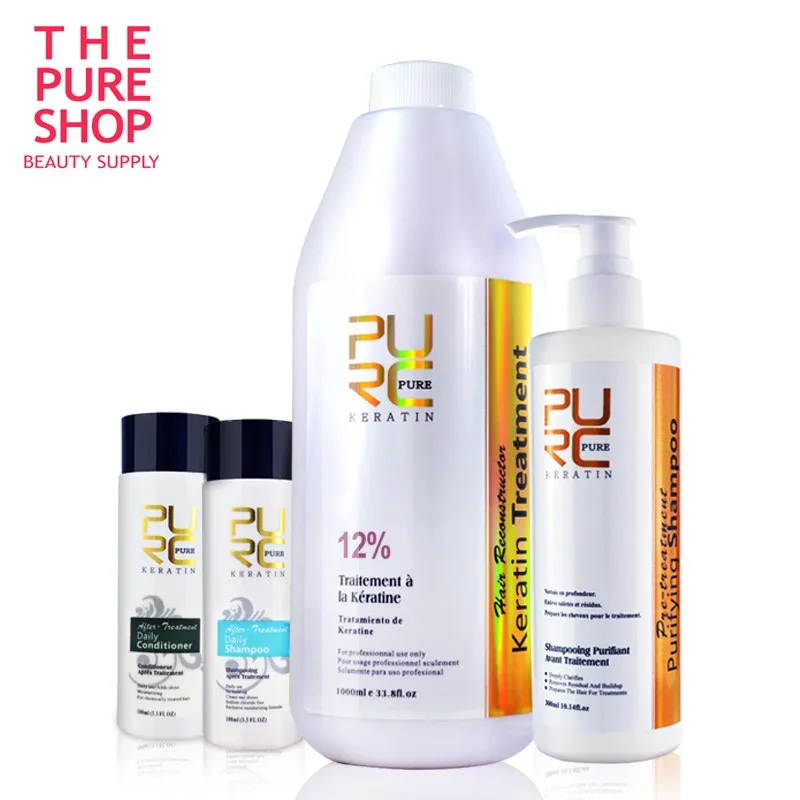 keratin and purifying shampoo and flat iron 12%