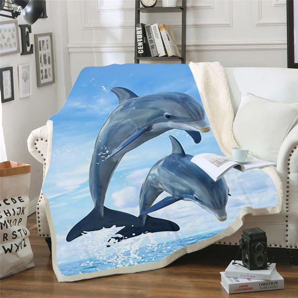 Plstar Cosmos Cute dolphin colorful animal Blanket 3D print Sherpa on Bed Home Textiles Dreamlike style-2 |
