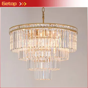 

American Style Crystal Pendant Light Iron Retro Gold Circular Lamps For Hotel Living Room Restaurant Bedroom DHL Free