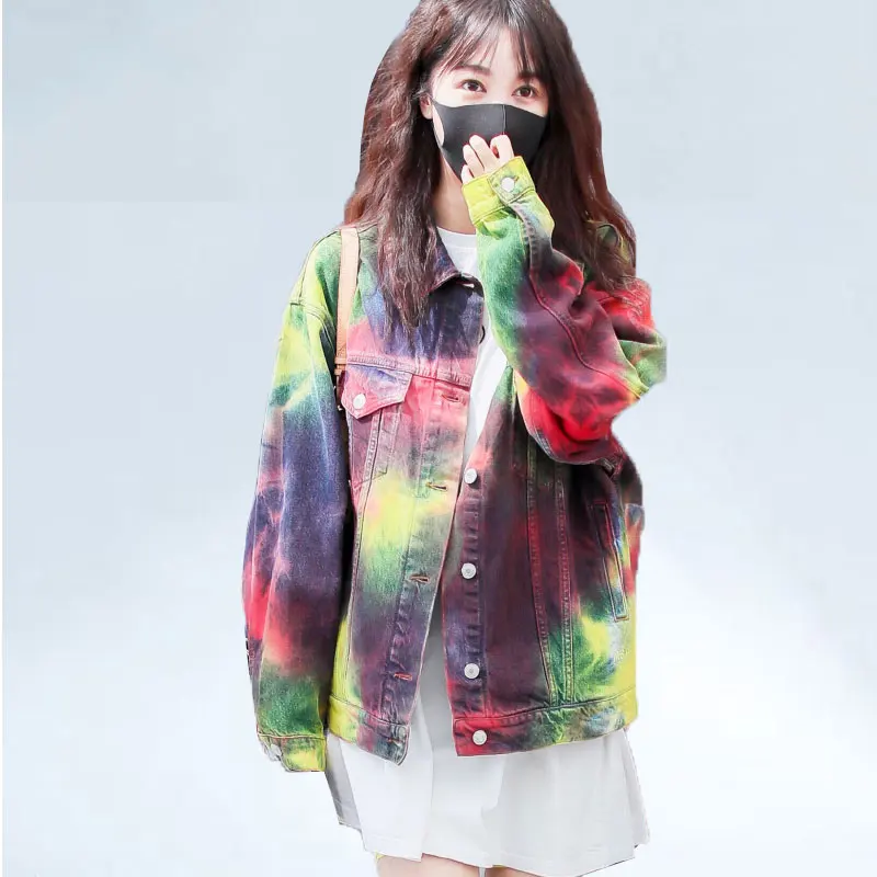 

2019 Newest Top Women Denim Jacket Graffiti Gradient Coat Hip Hop Jacket Jean Jacket Women Bomber Jacket Japanese Streetwear 158