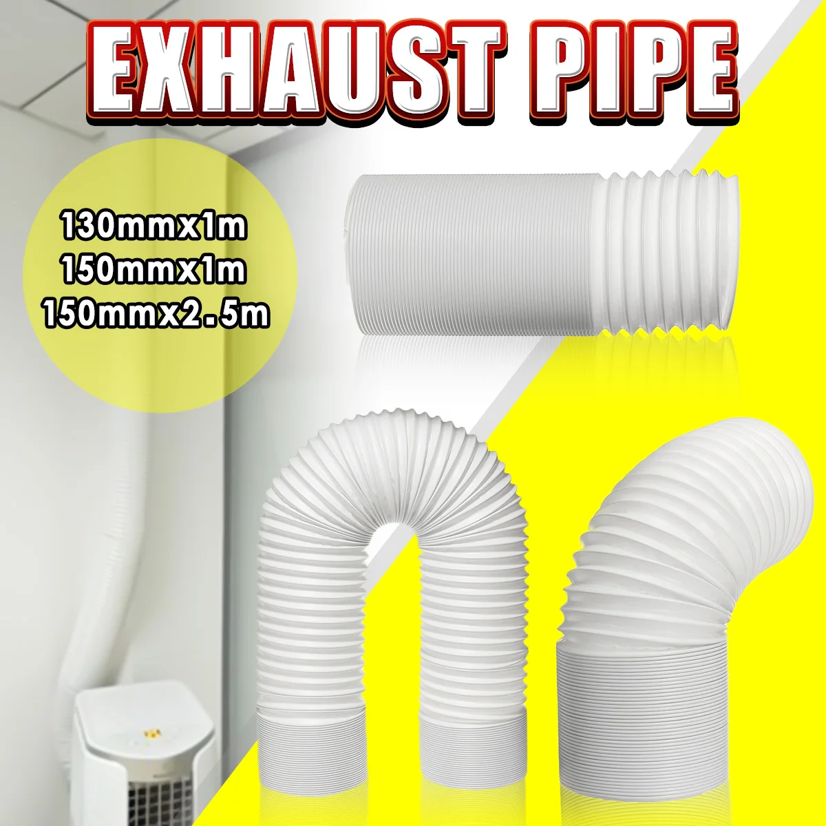 1m/2m/3m Exhaust Pipe Flexible Air Conditioner Exhaust Hose Vent Tube