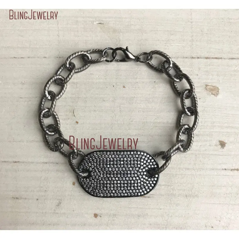 20190226-19946-pave black and white crystal dog tag bracelet with gunmetal chain_3