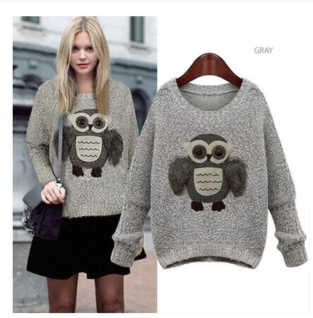 

Europe and the United States fan pattern sweater Pullover Sweater owl wind of Milan women's backing yarn