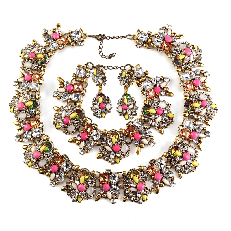 Лучшее женское Брендовое винтажное ожерелье с драгоценными камнями белого цвета AB, массивное ожерелье, роскошное Длинное колье 3281 - Окраска металла: Rose Yellow