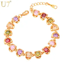 U7 Шарм Браслет Позолоченный с Кубическими Циркониями Ювелирные Изделия Цветочные Цепи Браслеты с камнями Для Женщин H607