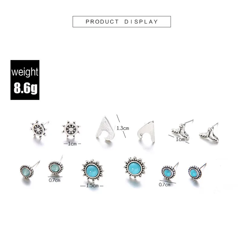 2018 Trendy stud earrings for women Girls Jewelry Blue gemst Rudder Of A Fish Tail Ship Bohemia Stud Earrings Brincos J04#N (6)
