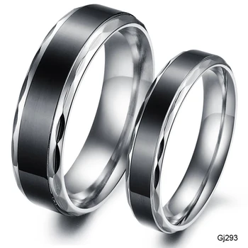 

Fashion Jewelry 316L Stainless Steel Rings Black Circle Silver Angulate Couple Rings Wedding Rings Engagement Rings GJ293