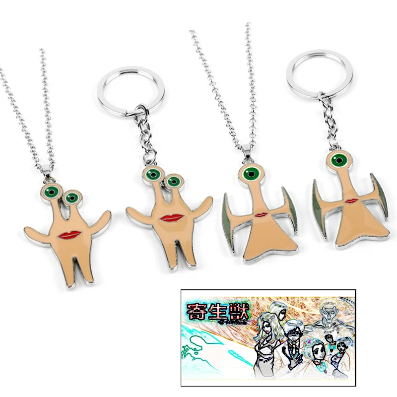 

Parasyte the maxim Key chain Necklace Japanese Anime Trinket Keyring Enamel Metal Keychains Creative Jewelry Gift