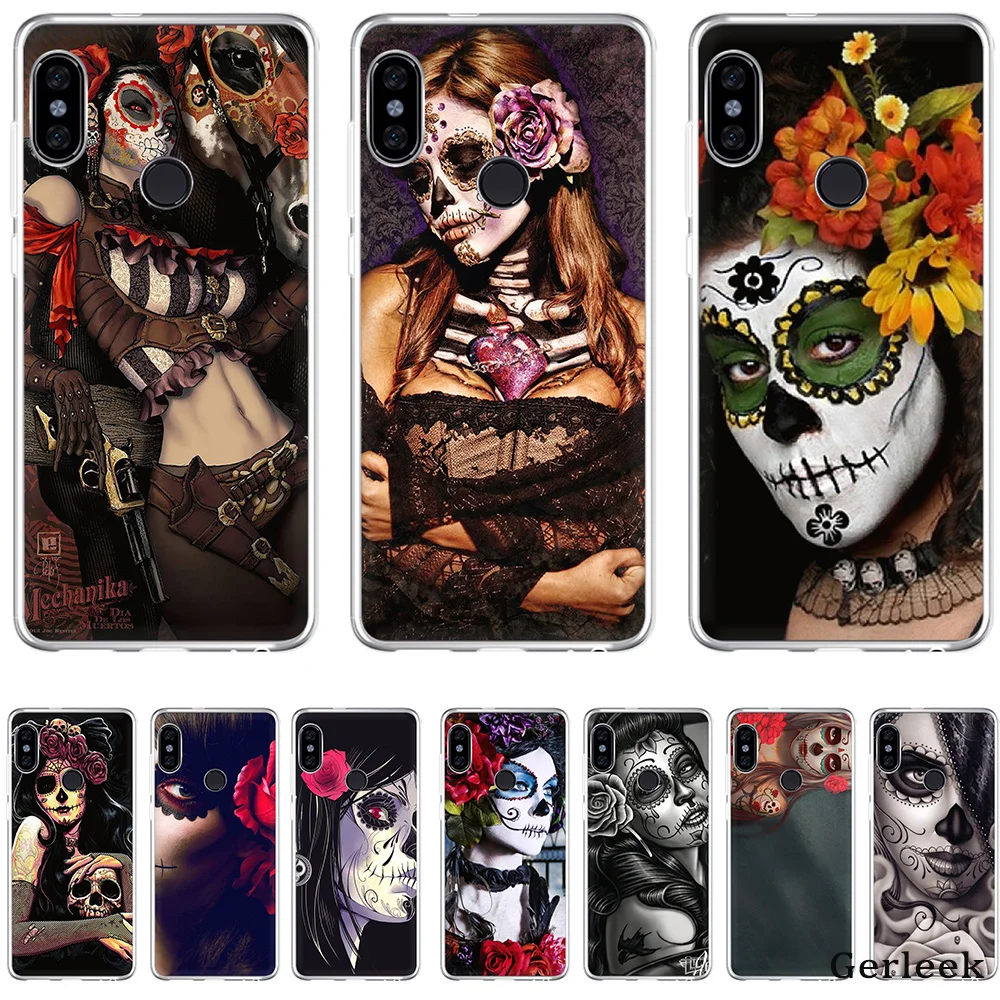 

Soft Tpu Case Funny Sugar Skull Girl Tattoo Cover For Xiaomi Redmi Note 4 4A 5A 5 Plus 6 6A Pro S2 Shell