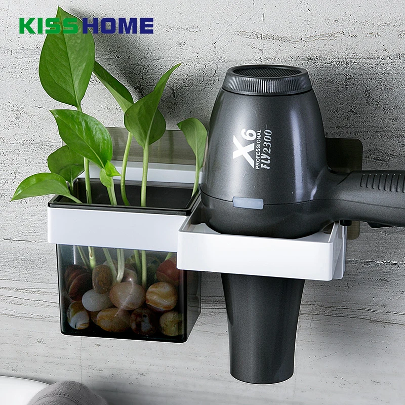 

Multi-function Bathroom Hair Dryer Rack with Box Wall Mounted Rack Space Plastic Shelf Storage Organizer Hairdryer Hung Holder