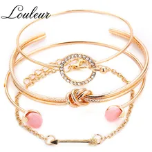 Louleur 4 шт./компл. Классическая стрелка узел круглый кристалл драгоценный камень Многослойные Открытые Браслеты Набор Женщин Мода Любовь оболочки вечерние ювелирные изделия подарок