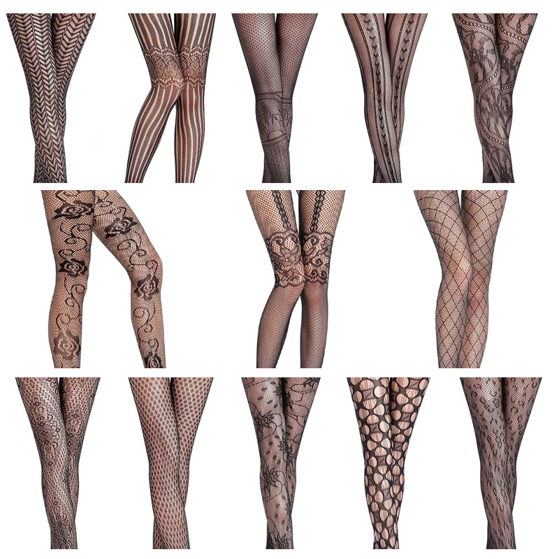 

13 styles Floral Women sexy fishnet tights girl Jacquard weave pantyhose yarns sexy Garter net Stockings lingerie collant S09