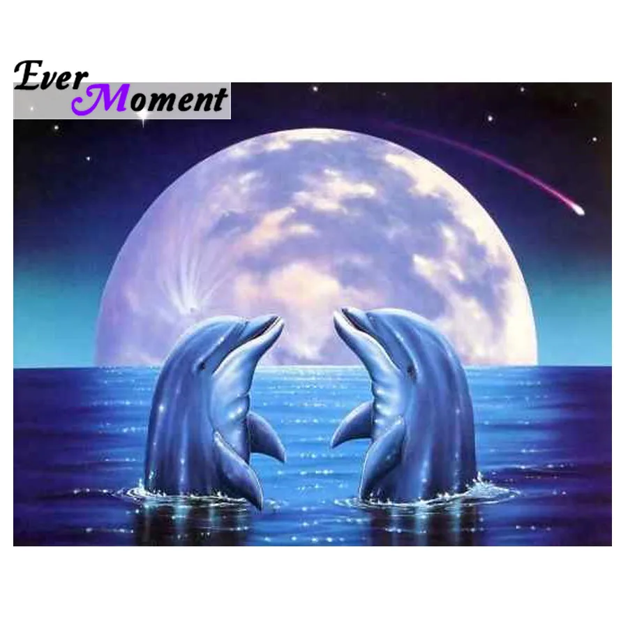 Ever Moment Алмазная картина магазин фото мозаика Дельфин влюбленные Луна мозаика Алмазная вышивка украшения для дома в виде животных ASF919