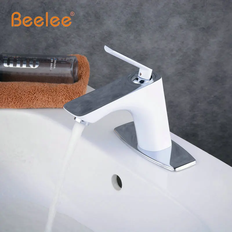 Pintura única alça lavatório torneira Beelee Contemporânea swivel branco (short) BL6723WC