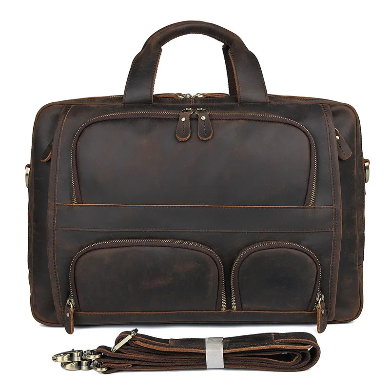 Многофункциональный мужской портфель Crazy horse из натуральной кожи 1", деловая сумка для ноутбука, винтажная Мужская большая сумка на плечо, дорожная сумка