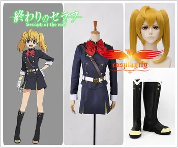 

Seraph of the End Mitsuba Sangu Cosplay Costume Custom Adult Women Cloth Shoes Boots Wig Pigtail and Free Wig Cap Full Set