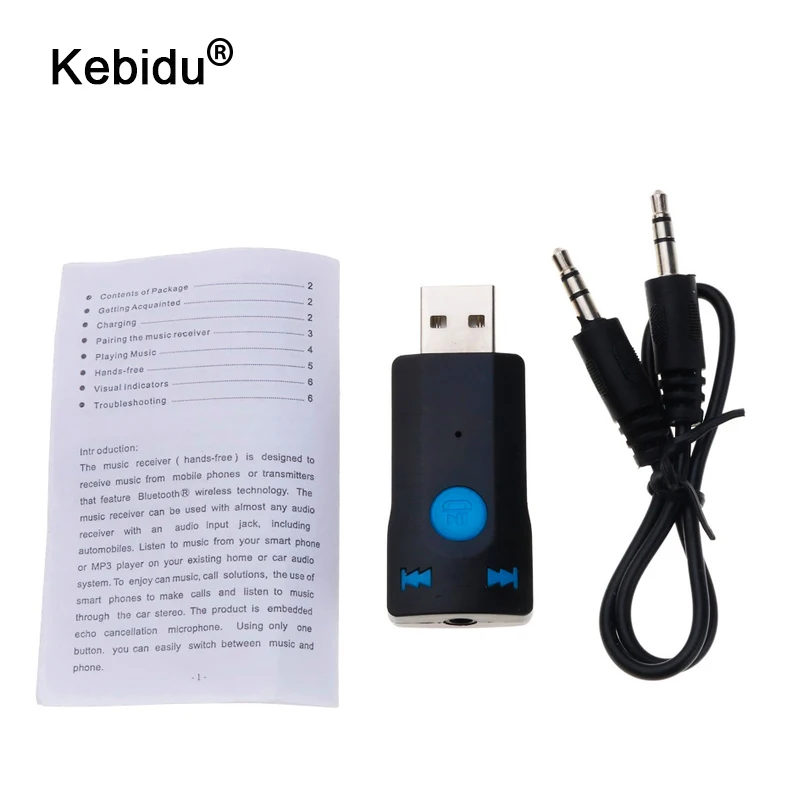 

kebidu Wireless Bluetooth V4.1 Receiver AUX 3.5mm USB Handsfree Adapter Dongle Audio TF card for Car Headphone Speaker Phone