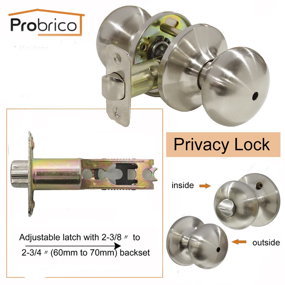 Probrico межкомнатные дверные ручки круглые ручки замки Матовый никель Входные/личные/проходные замки полуфиксатор дверная ручка фурнитура