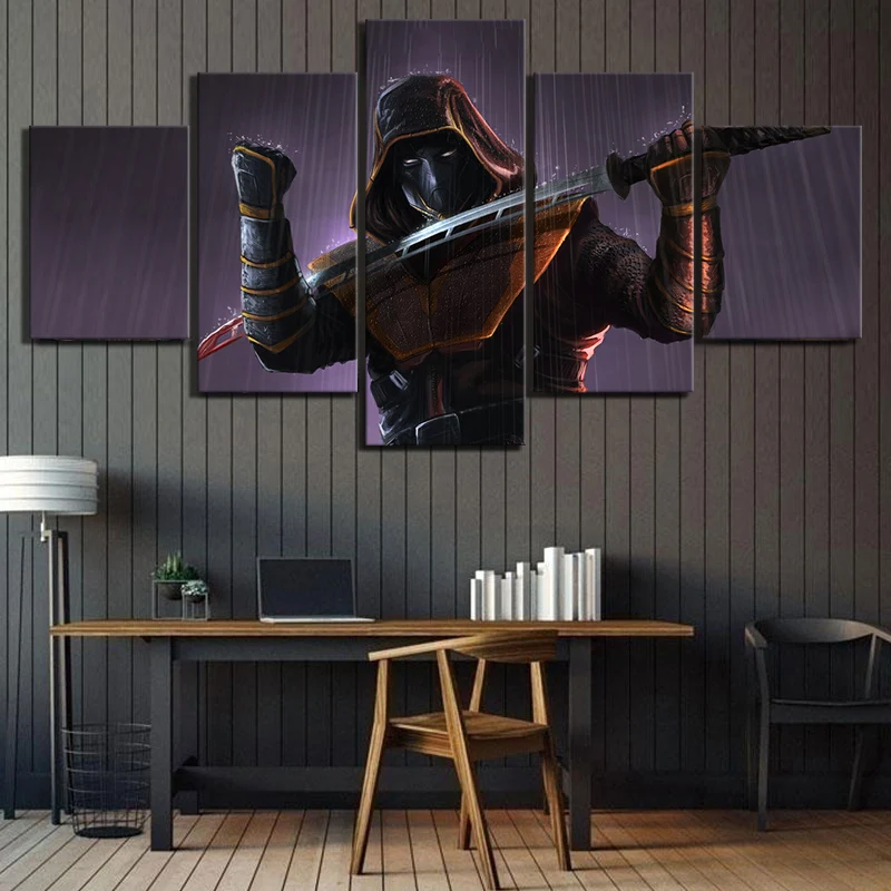 Artwork Canvas Paintings for Home Decor 5 Piece HD Digital Art Picture Ninja Poster Warrior Sword Man Wall | Дом и сад